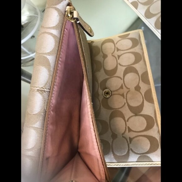 COACH Signature Leather Fabric Large Wallet Organizer Clutch Cheque Book Leather - Picture 5 of 8